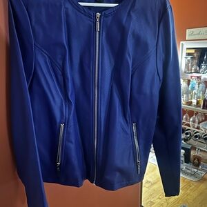 Alfani Blue Leather Jacket Contemporary Design